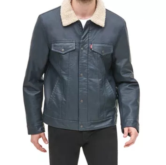 LEVI'S MEN FAUX LEATHER TRUCKER JACKET - Picture 1 of 10